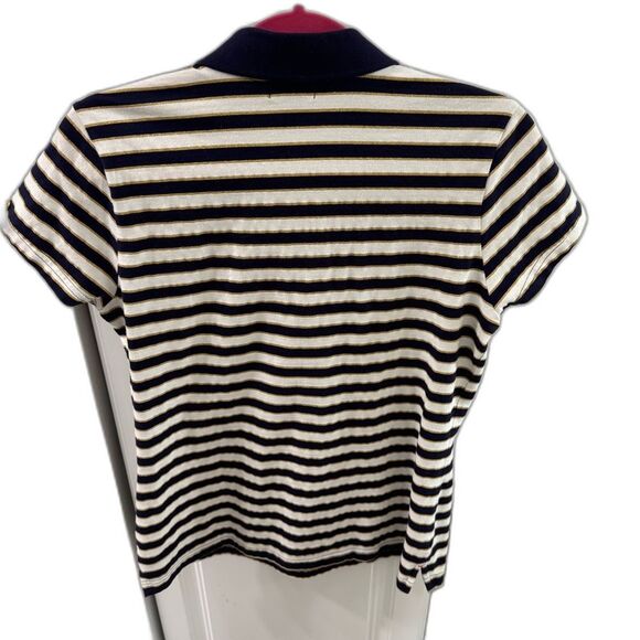 US Polo Women Striped Polo Tee Shirt Blue White Large Stretch Short sleeve - Picture 3 of 6